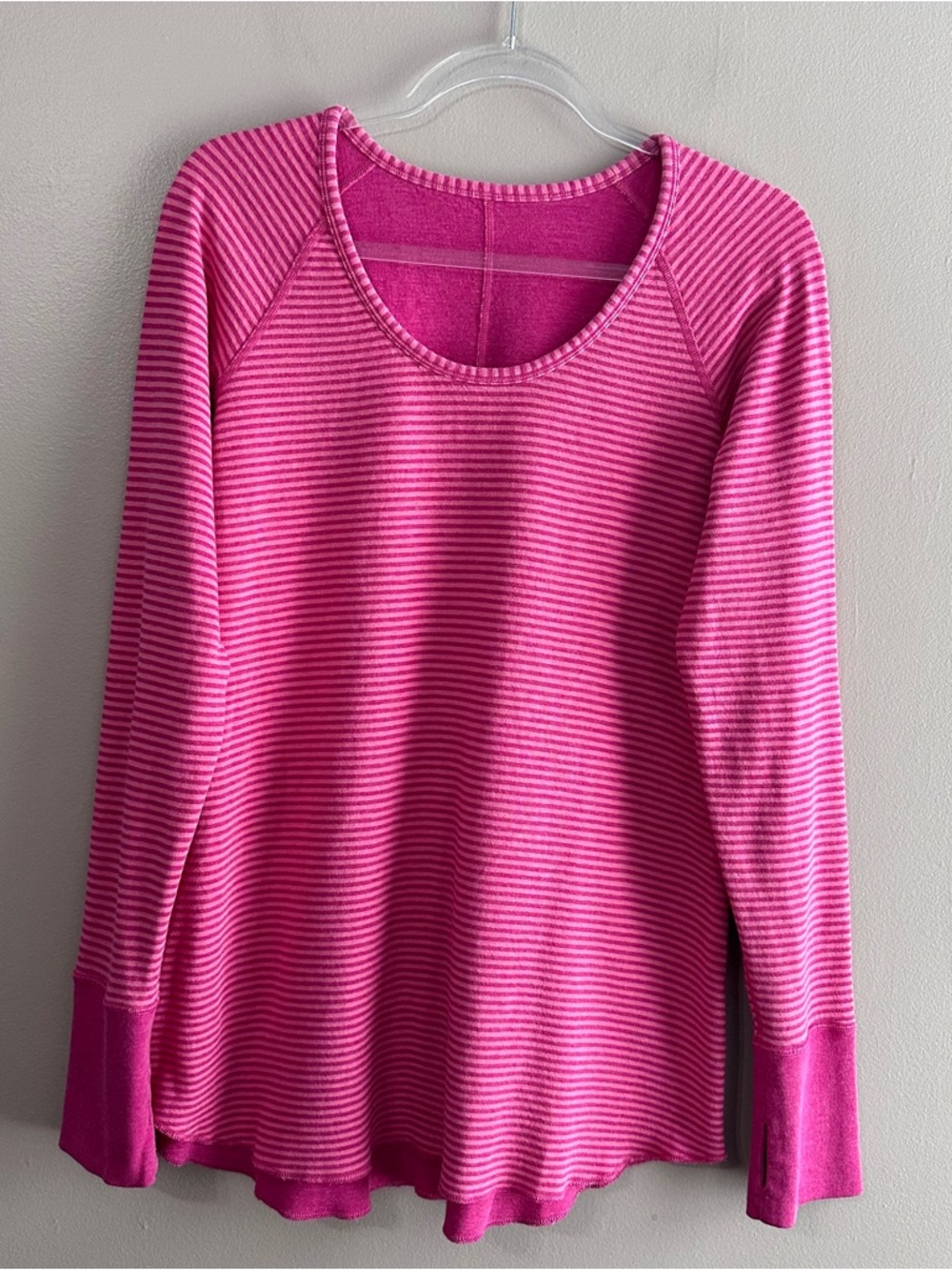 Lululemon Womens Reversible Open Your Heart Pink Stripe Longsleeve Thermal Top